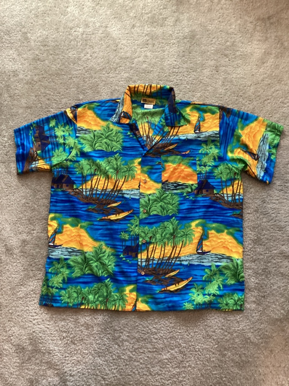 Ingear Tropical Button-Down Shirt in Blue, Green & Yellow
